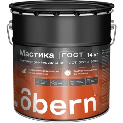 Мастика битумная Obern ГОСТ, универсальная гидроизоляция, 14 кг
