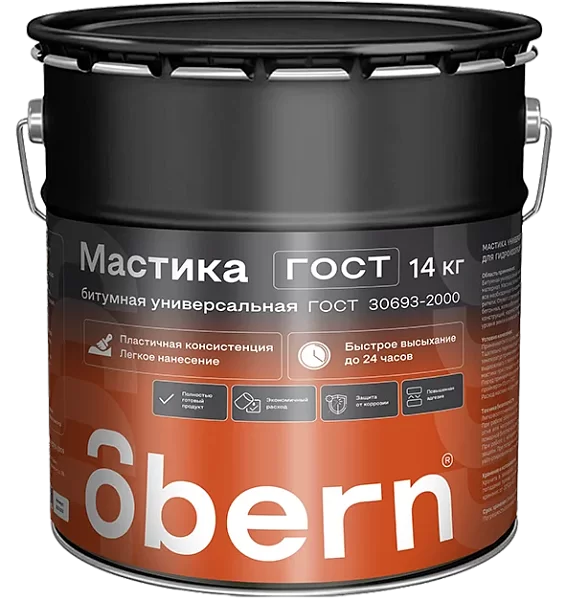 Мастика битумная Obern ГОСТ, универсальная гидроизоляция, 14 кг